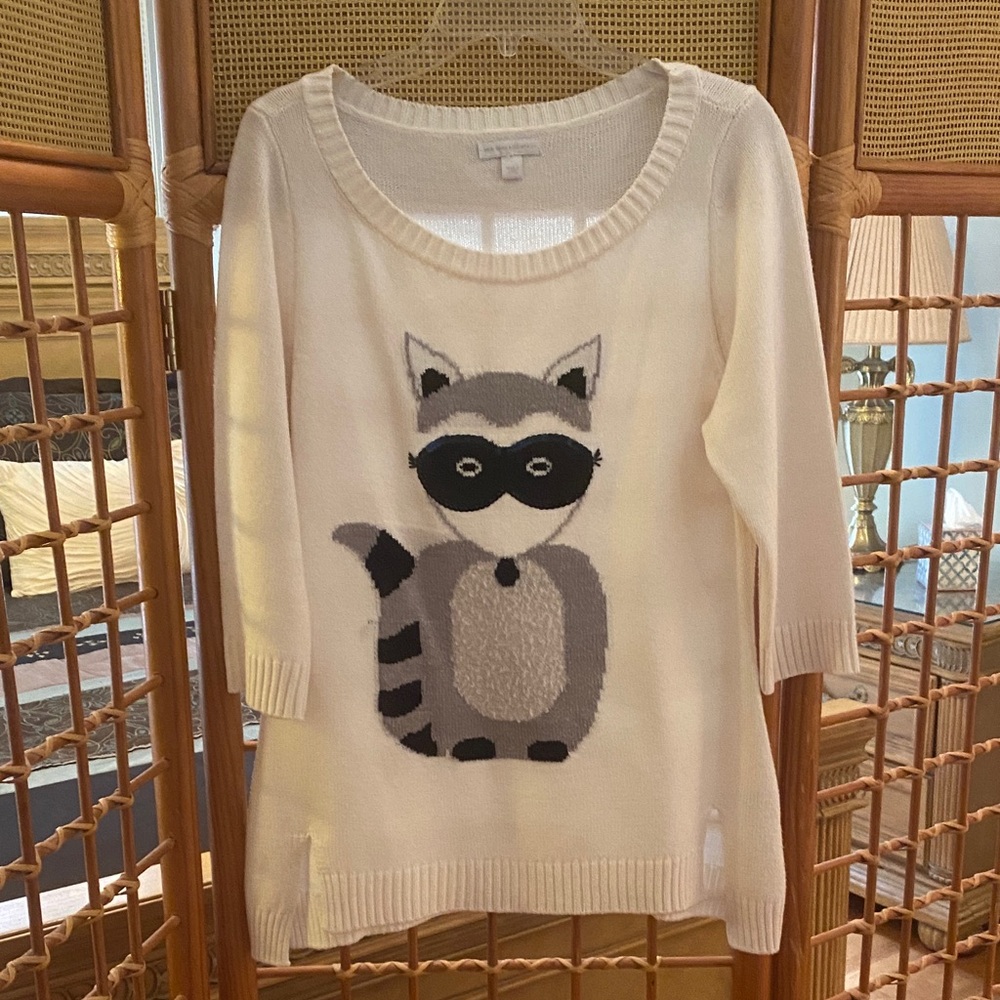 New York & Company Cream Sweater with Raccoon Design